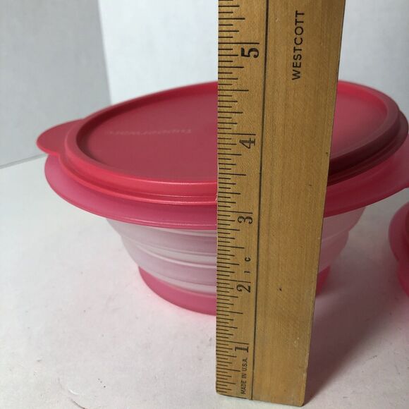 Tupperware Flat Out Containers Collapsible Bowls Lot Set of 2 Pink 700 ml E1 - Picture 2 of 8